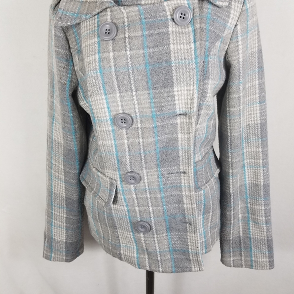 Maurices Button Front Multicolor Plaid Wool Hooded - Picture 7 of 8